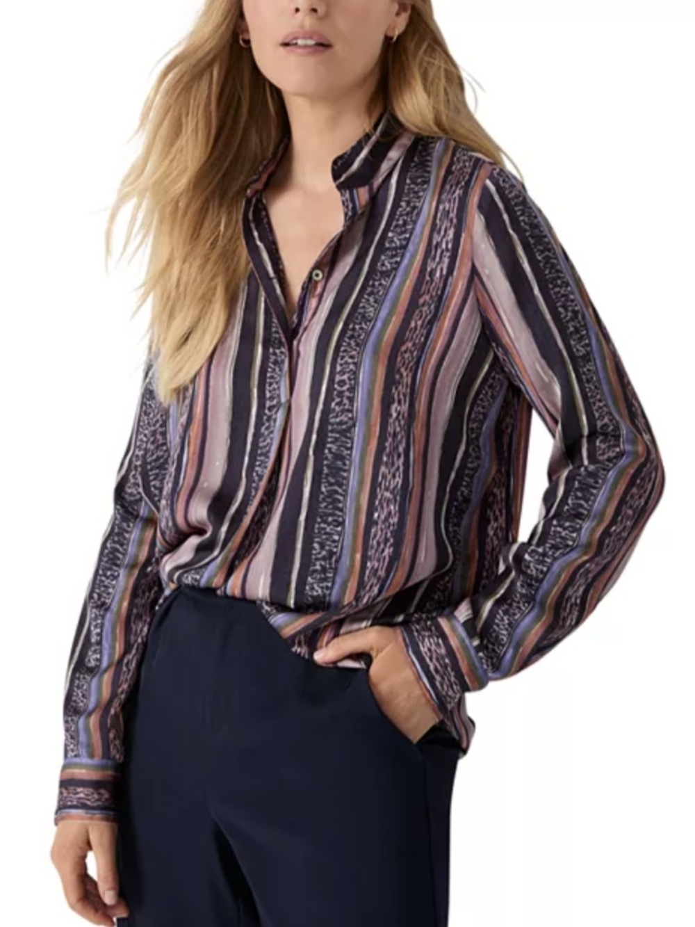 NIC+ZOE Button-Front Striped Blouse - Black, Pink, Blue